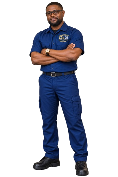 Donald, owner of D&S Auto Repairz, in a D&S uniform